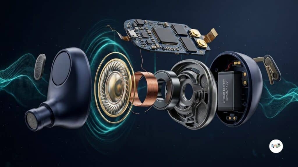 boAt Airdopes internal 13mm dynamic driver and acoustic chamber exploded view